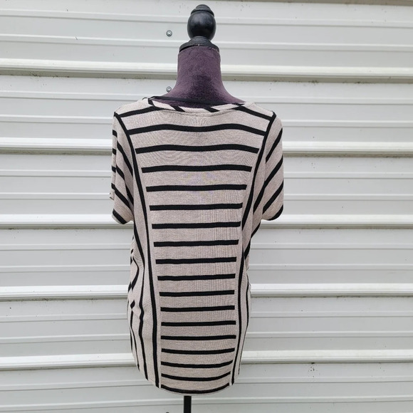 INC International Concepts Women’s Striped Knit Top Beige Black Stretch Sz s - Picture 2 of 8